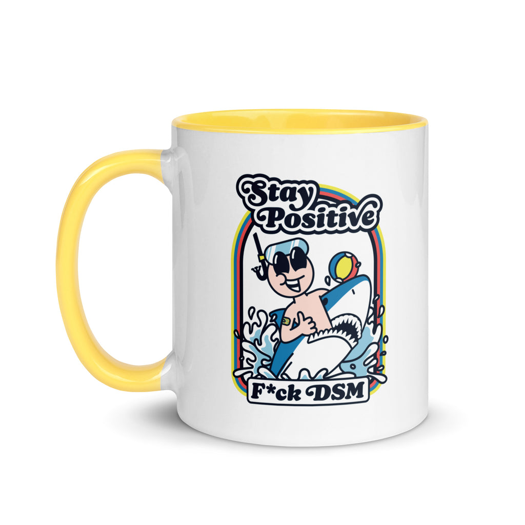 Taza blanca y amarilla de 325 ml con diseño personalizado, bonito, moderno, artístico, simbólico y urbano. Con significado profundo inspirado en la psicología.