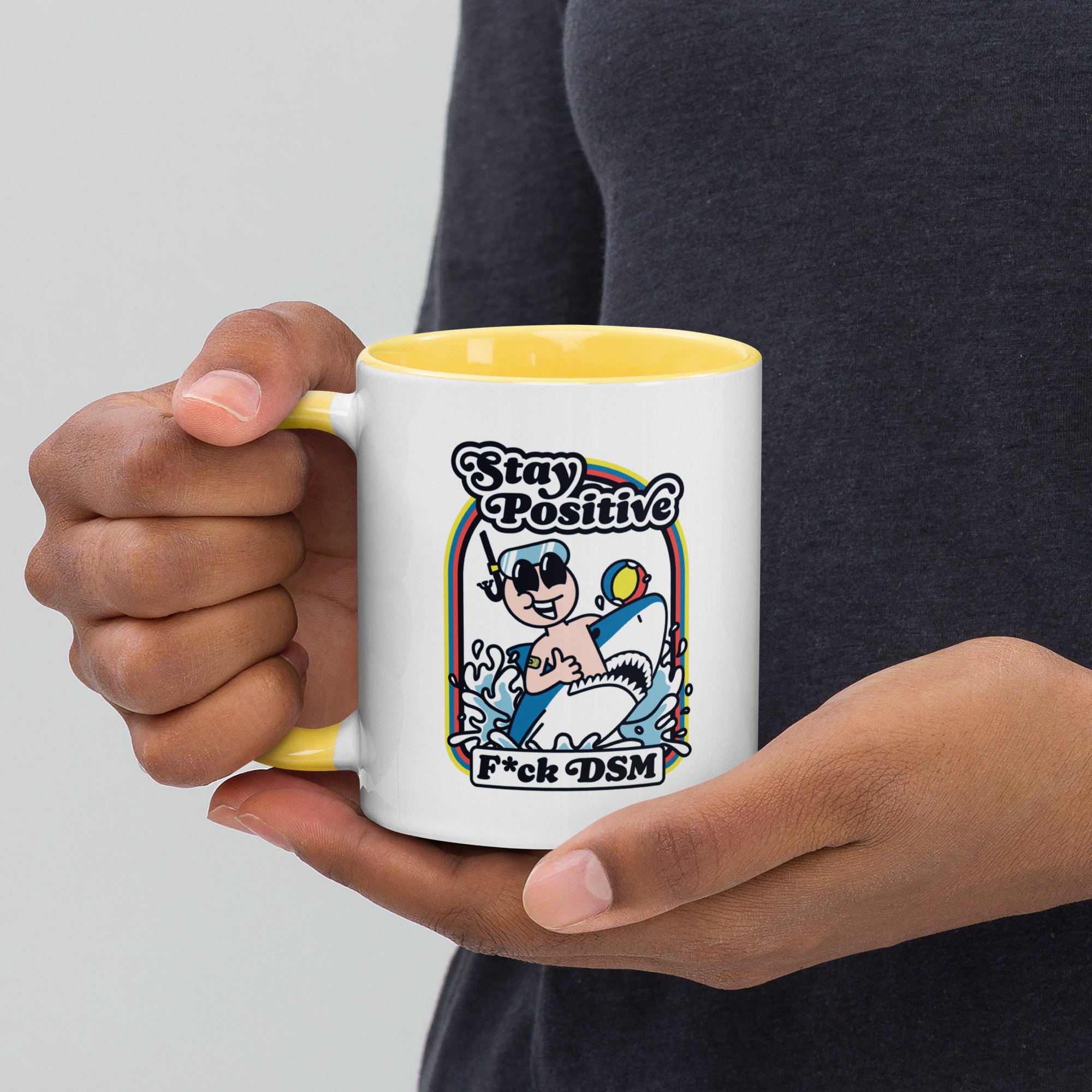 Taza blanca y amarilla de 325 ml con diseño personalizado, bonito, moderno, artístico, simbólico y urbano. Con significado profundo inspirado en la psicología.