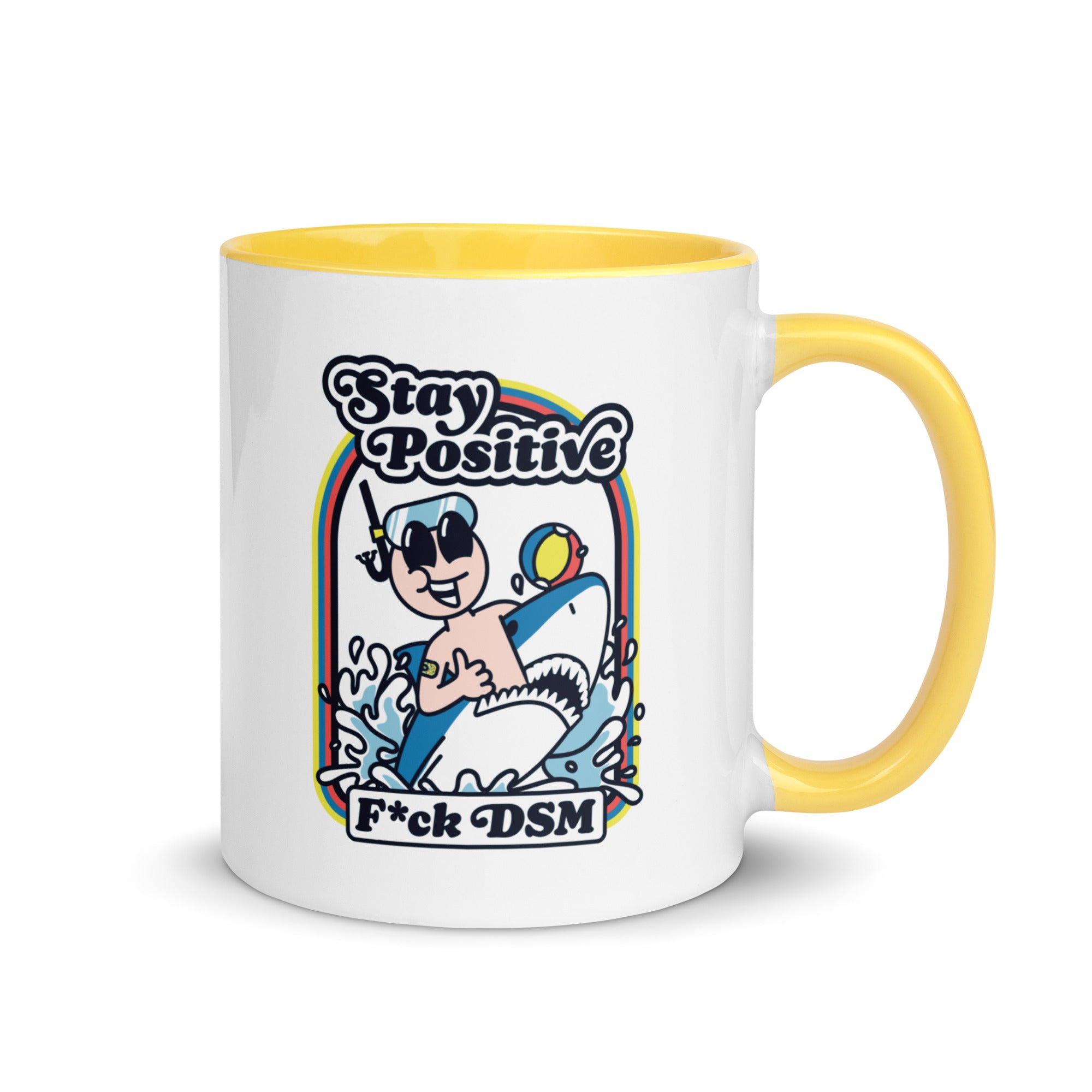 Taza blanca y amarilla de 325 ml con diseño personalizado, bonito, moderno, artístico, simbólico y urbano. Con significado profundo inspirado en la psicología.