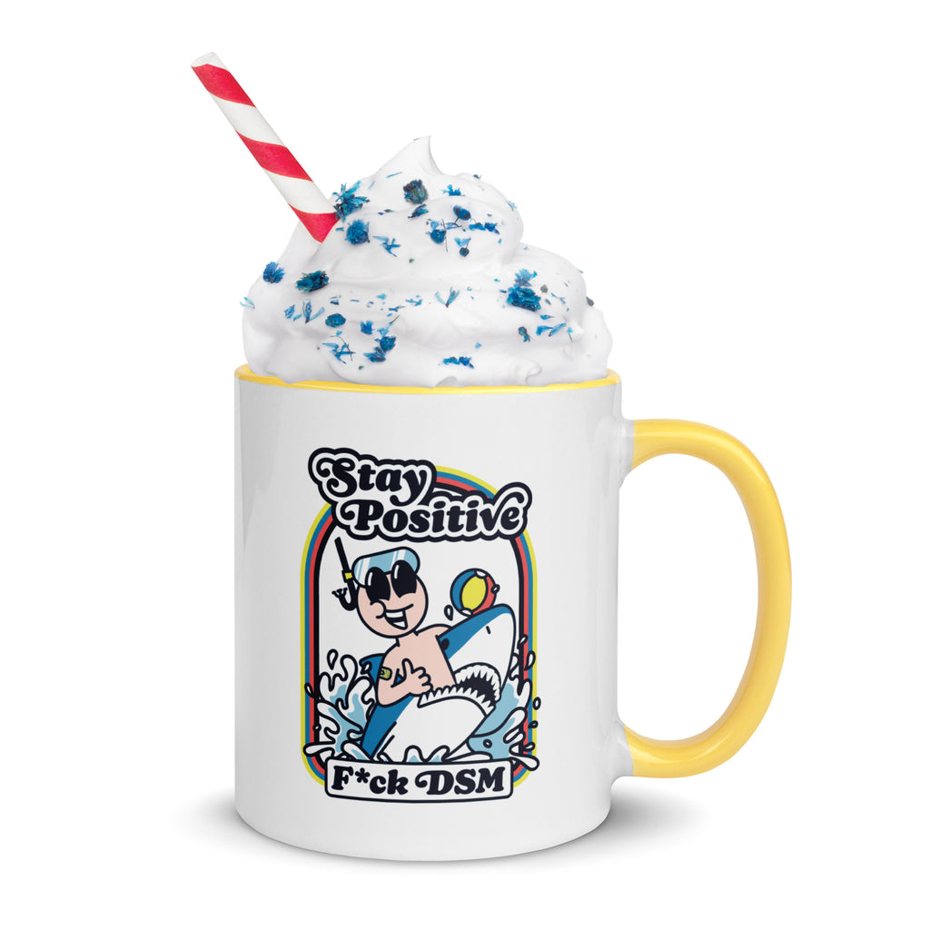 Taza blanca y amarilla de 325 ml con diseño personalizado, bonito, moderno, artístico, simbólico y urbano. Con significado profundo inspirado en la psicología.