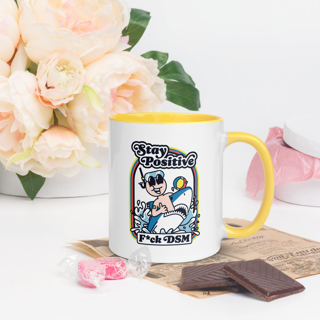 Taza blanca y amarilla de 325 ml con diseño personalizado, bonito, moderno, artístico, simbólico y urbano. Con significado profundo inspirado en la psicología.