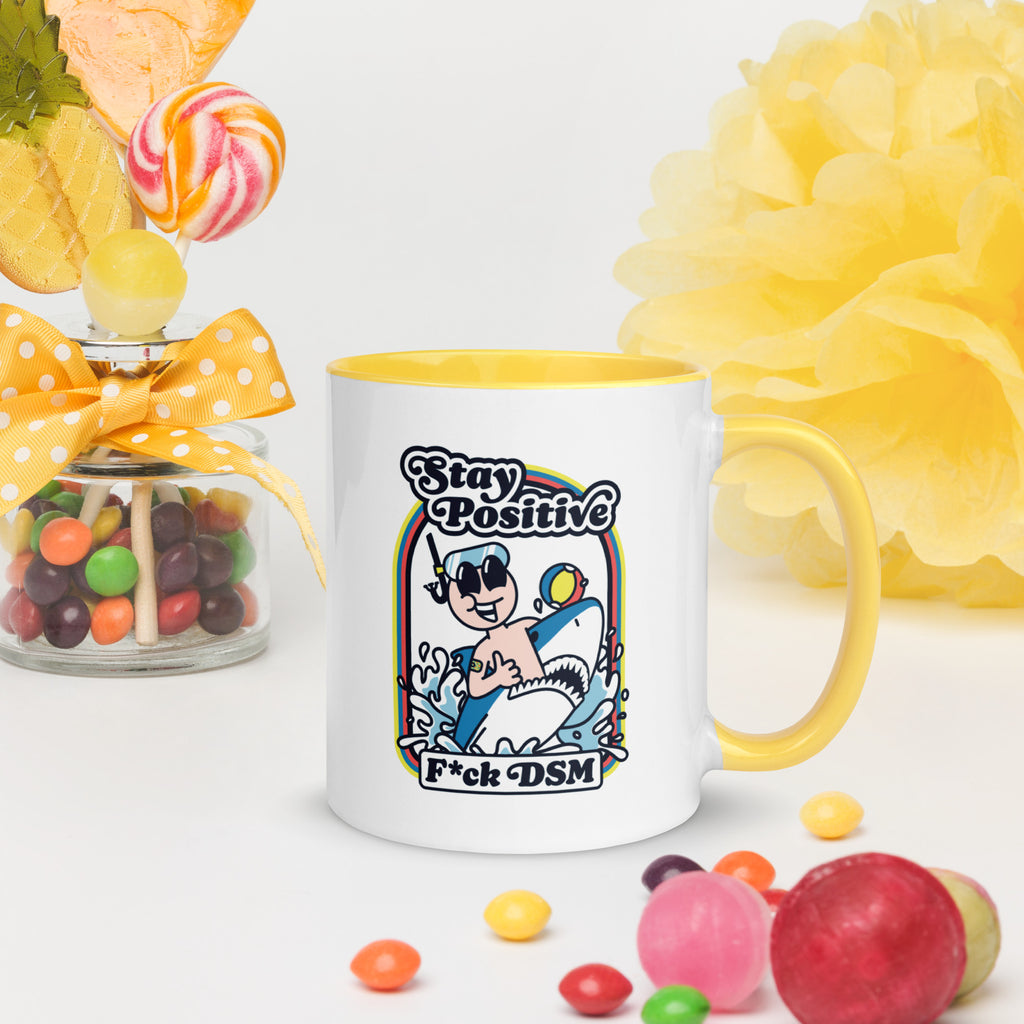 Taza blanca y amarilla de 325 ml con diseño personalizado, bonito, moderno, artístico, simbólico y urbano. Con significado profundo inspirado en la psicología.