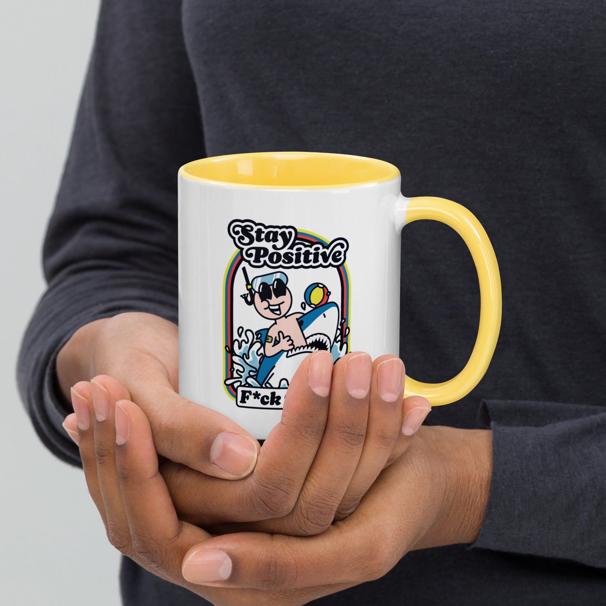 Taza blanca y amarilla de 325 ml con diseño personalizado, bonito, moderno, artístico, simbólico y urbano. Con significado profundo inspirado en la psicología.