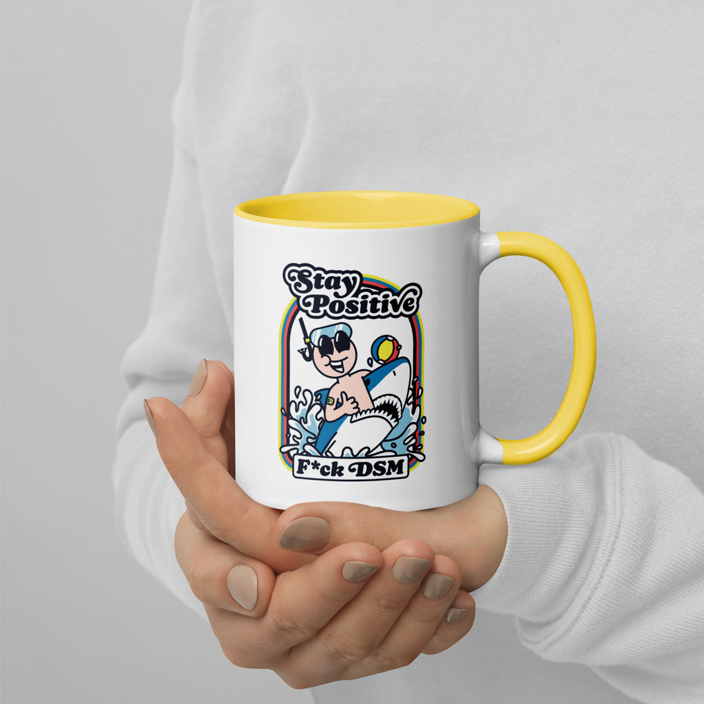 Taza blanca y amarilla de 325 ml con diseño personalizado, bonito, moderno, artístico, simbólico y urbano. Con significado profundo inspirado en la psicología.